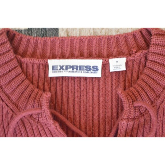 Vintage Express Ribbed Knit Sweater Rust Red Orange Women's M Boho Earth Girl - Picture 4 of 8